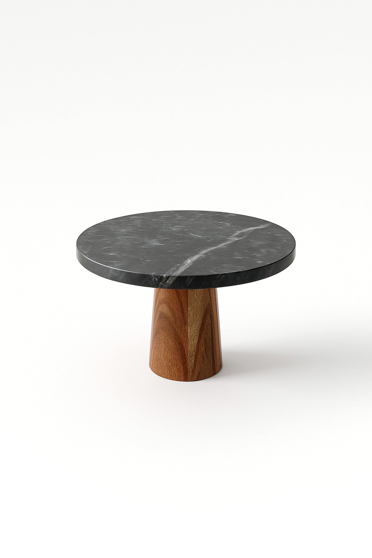 Black Marble Decorative Stand Ð Round Display Pedestal with Wooden Base