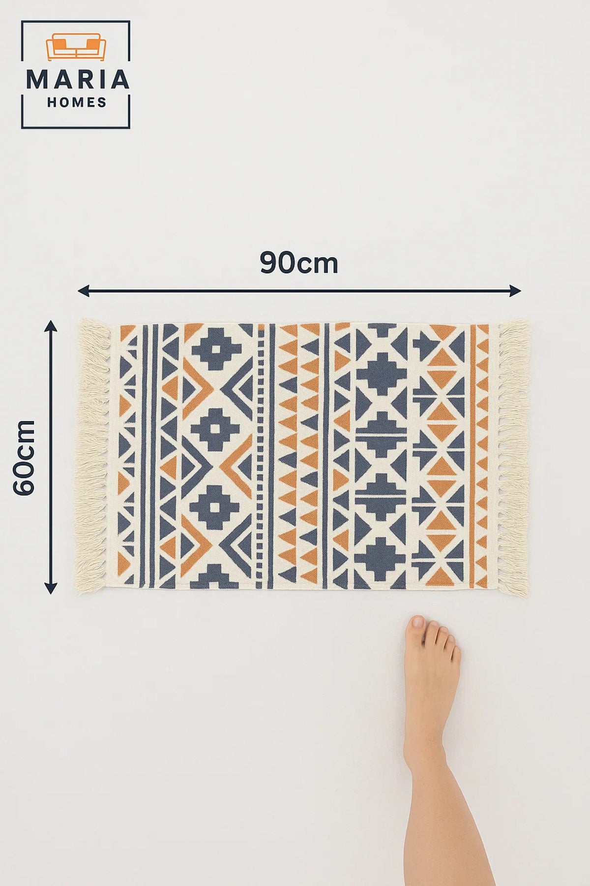 Boho Cotton Accent Rug with Multicolor Tribal Pattern and Fringe Ðsize 60x80 cm