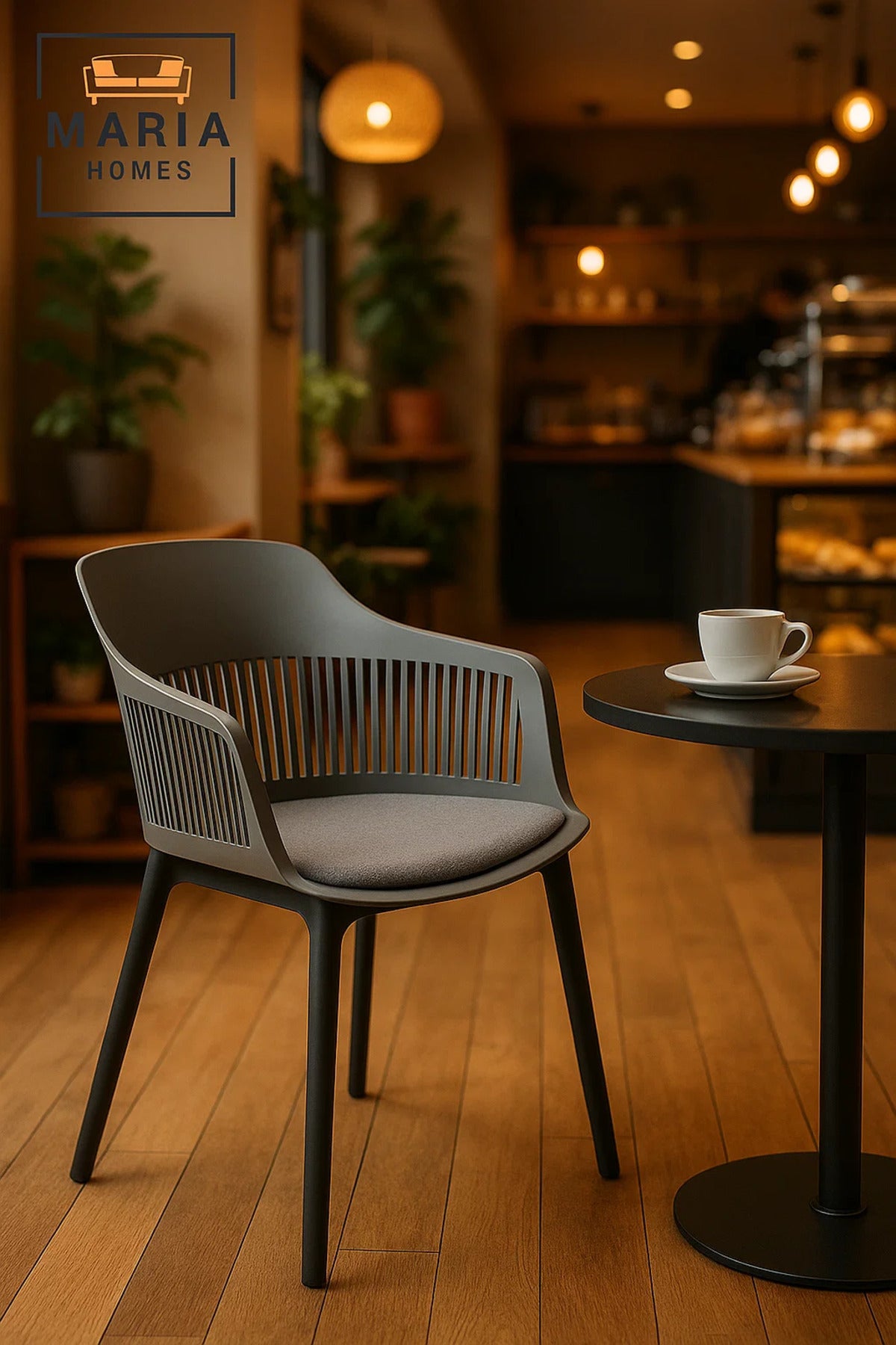 Grey Plastic Armchair with Black Legs Modern Ventilated Backrest Chair for Indoor & Outdoor Seating