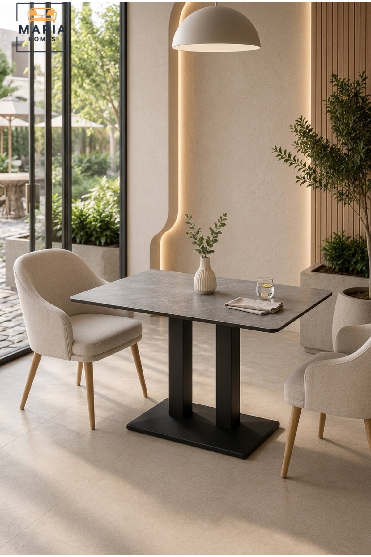 Modern Square Dining Table Marble Look Top Restaurant Table Caf≈Ω Table with Black Base