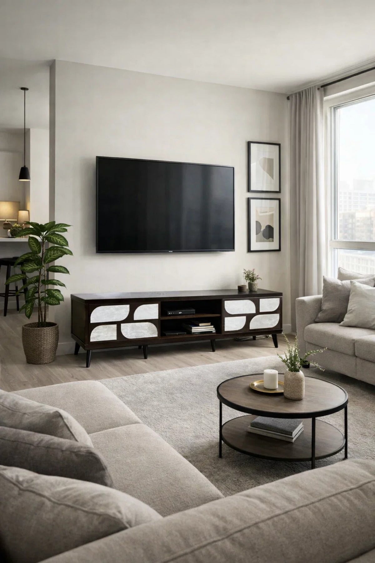 Brown TV Unit 160_40_45 cm √ê Modern Entertainment Center with Decorative Doors