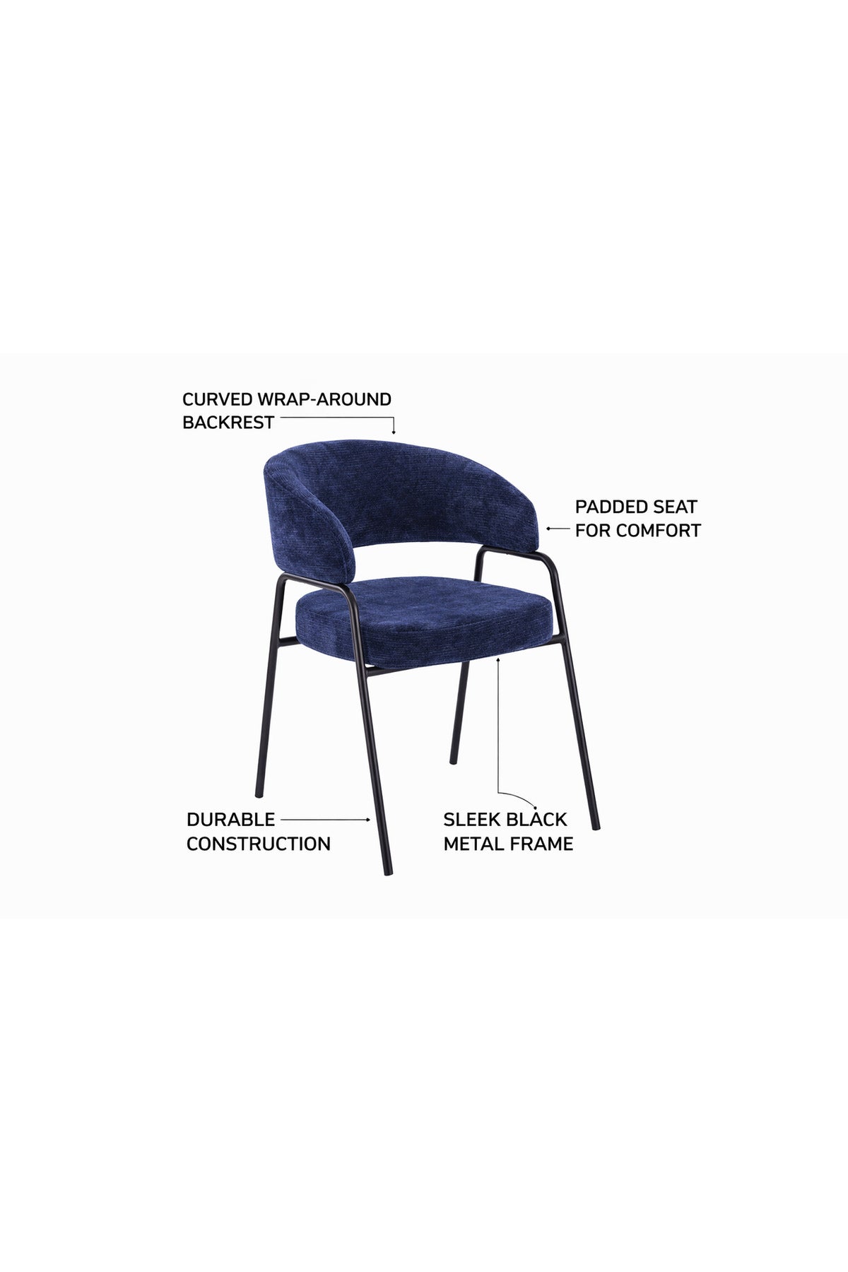 Stylish Blue Armchair with Black Metal Legs, 78x47x50 CM stylish blue armchair Dining