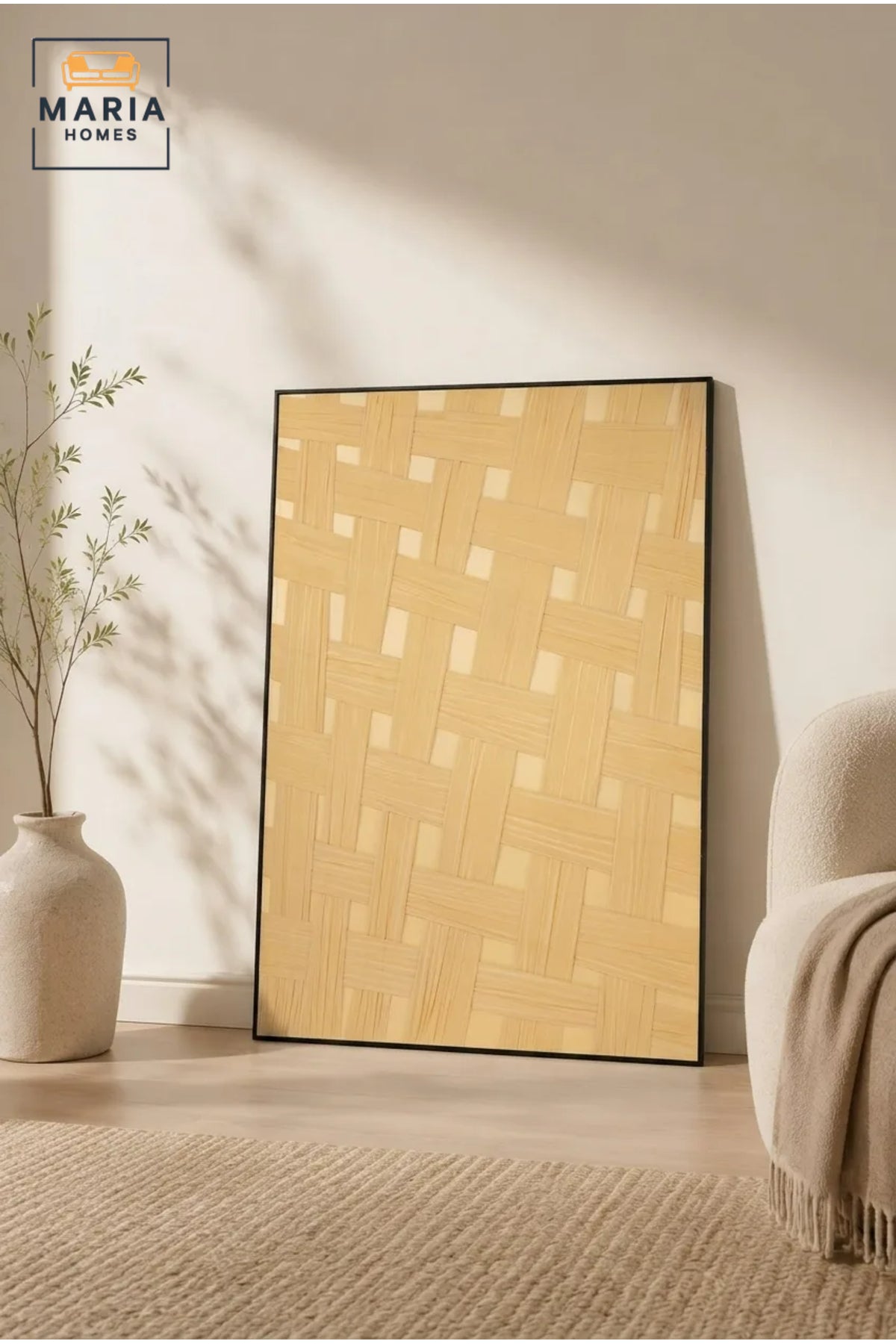 Modern Woven Pattern Framed Wall Art √ê Beige Textured Abstract Painting for Living Room, Bedroom & Office D≈Ωcor
