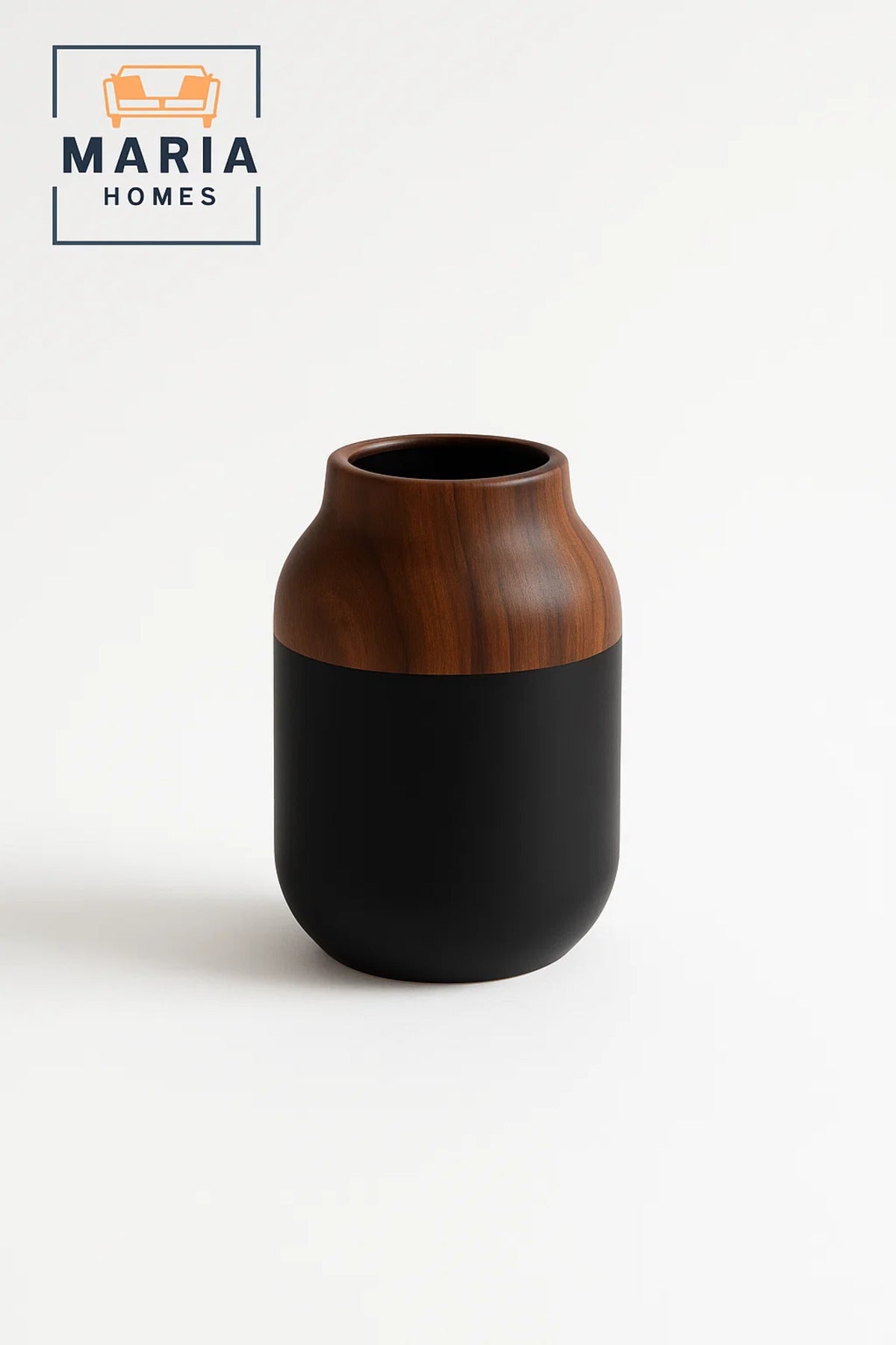 Modern Decorative Vase Ð Matte Black Flower Vase Ð Wood-Effect Home Decor Accessory