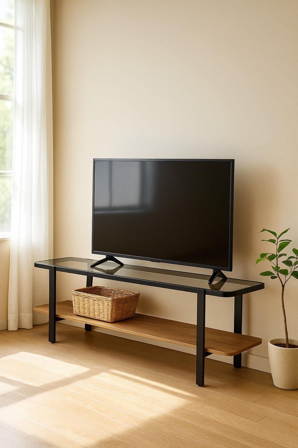 Modern Glass Top TV Stand with Storage Shelf Ð 180_40_50 cm