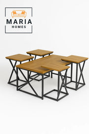 Coffee Table Set Ð Oak Finish with Black Steel Frame