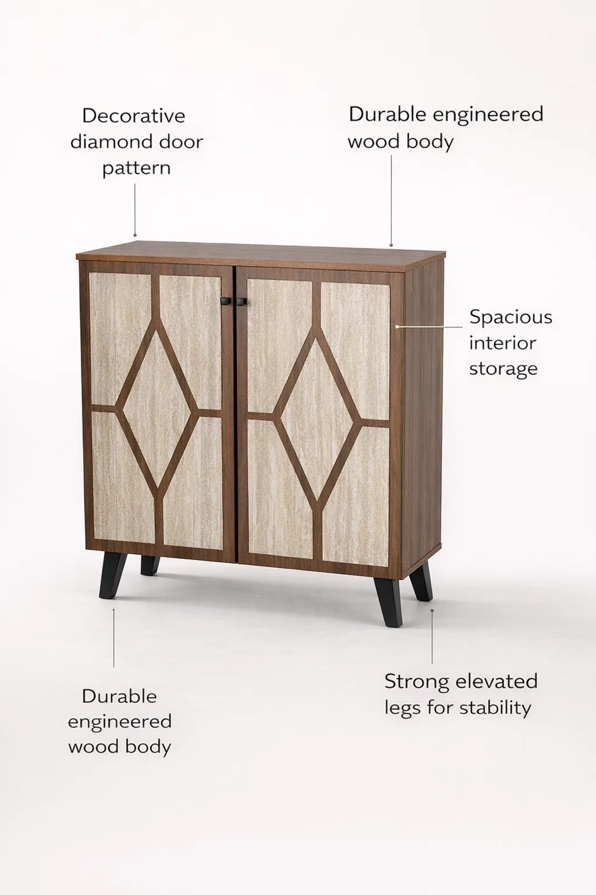 Brown and Beige Shoe Cabinet with Geometric Door Design 80 x 32 x 93 cm