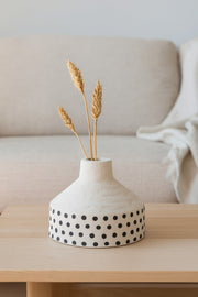 Natural White Ceramic Vase with Black Dots Ð Wide Cone Decorative Vase