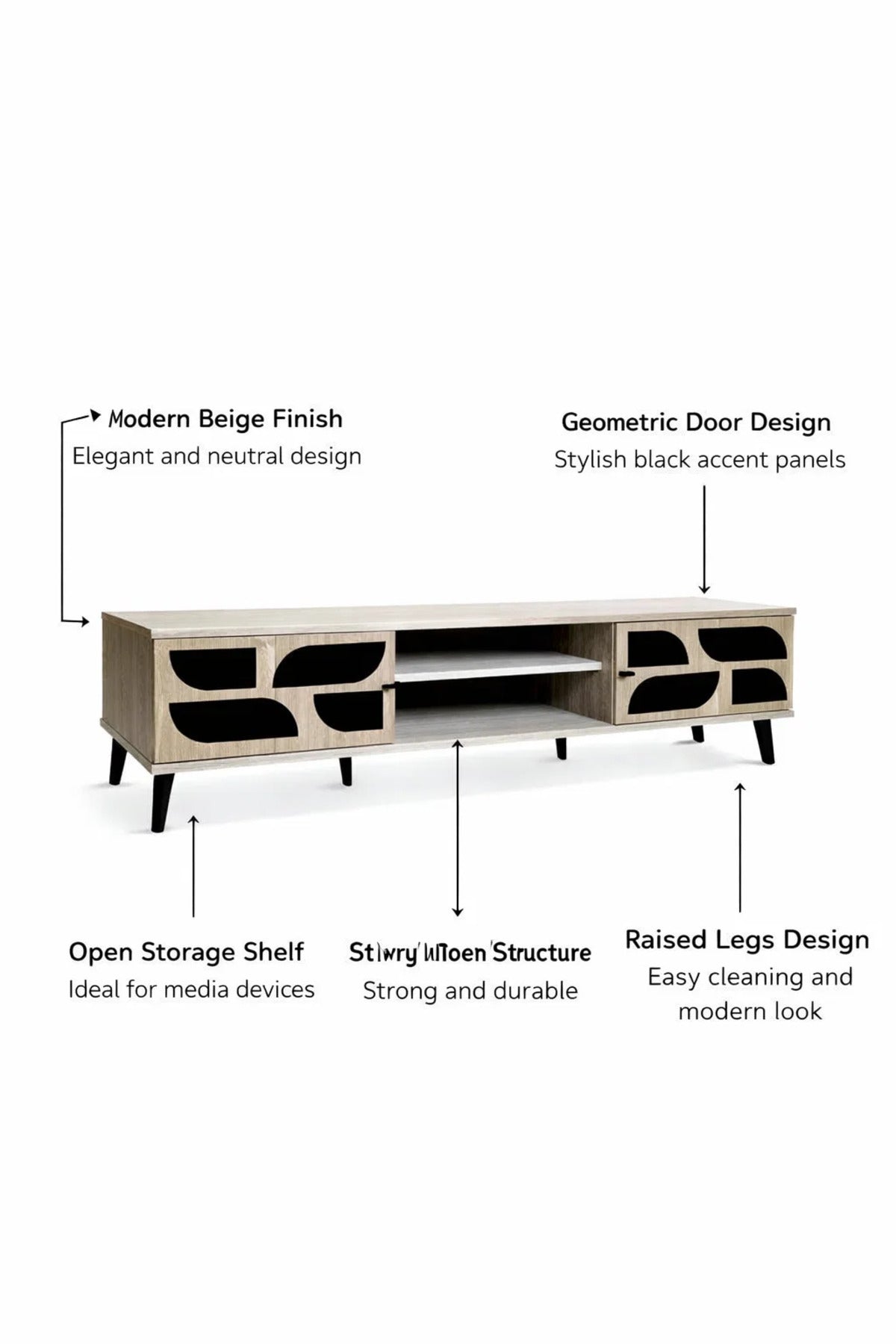 Modern Beige TV Stand Media Console 180cm with Storage for Living Room Entertainment Center Unit