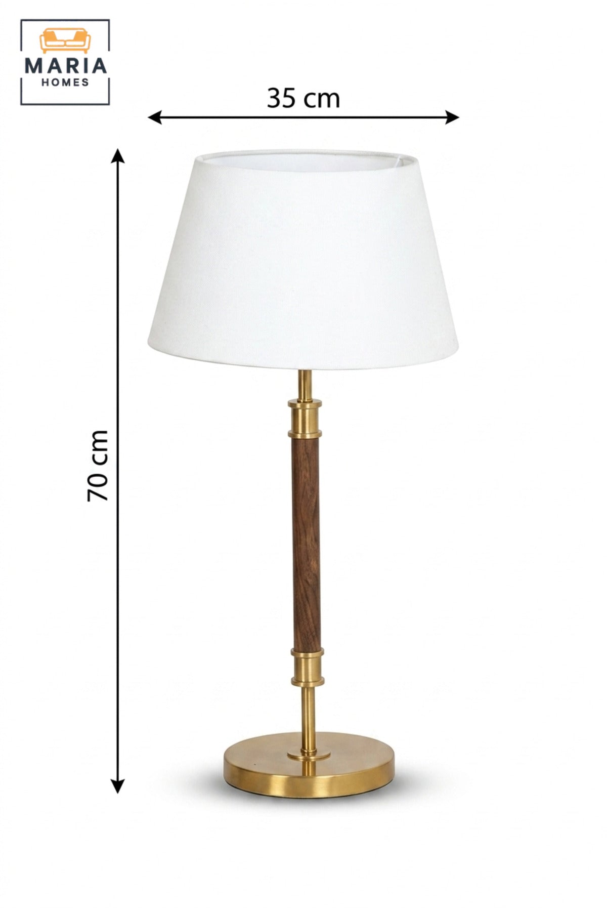 Modern Wooden Table Lamp with White Fabric Shade and Gold Base Elegant Bedside Desk Light for Bedroom Living Room Office Hotel and Home Décor