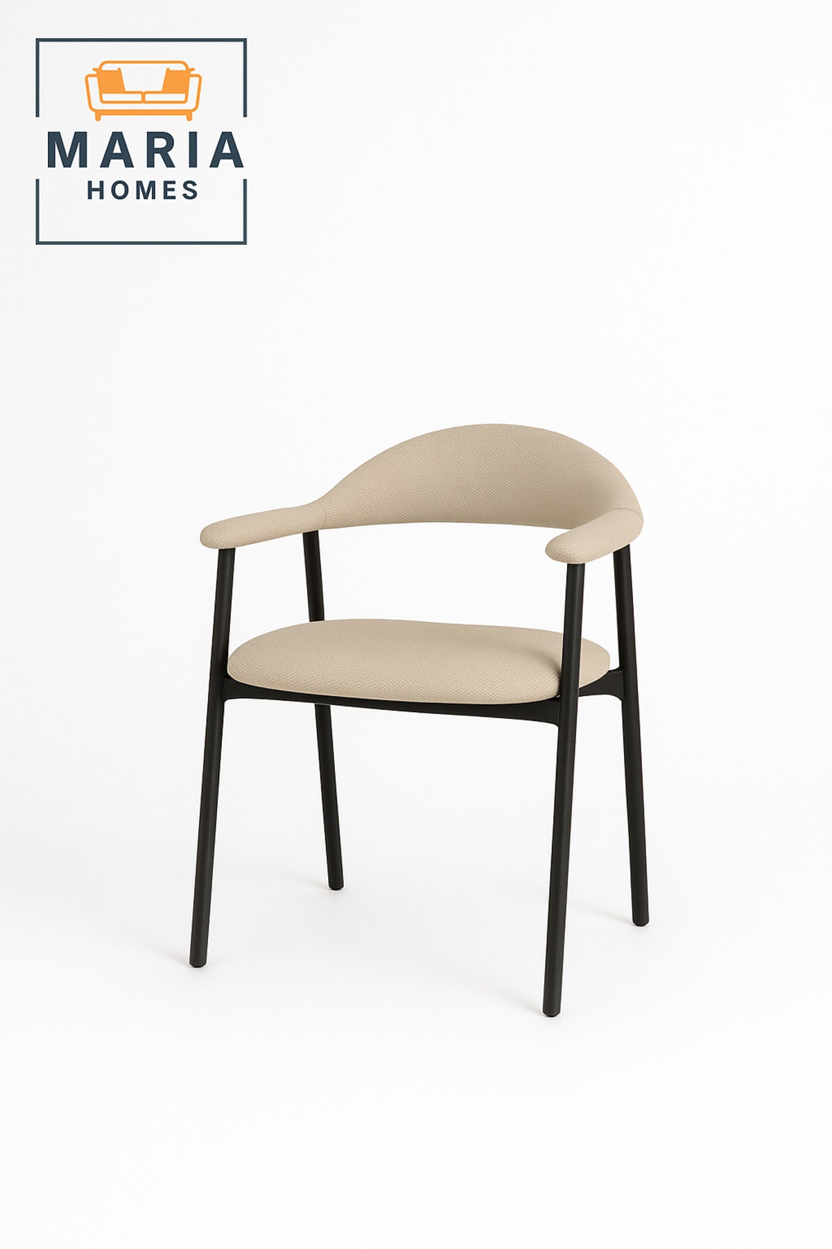 Beige Modern Dining Armchair with Black Metal Legs Ð Minimalist Accent Chair