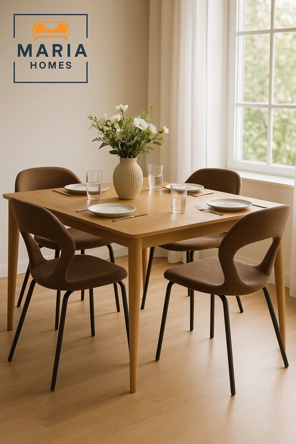 Modern Curved-Back Upholstered Dining Chair Ð Brown Fabric