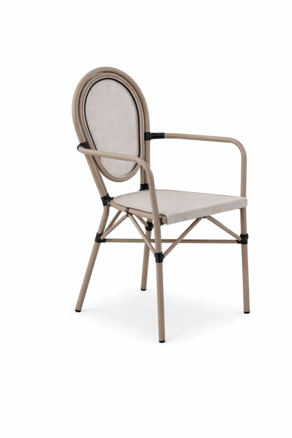Modern L.BEIGE Outdoor Rattan Armchair with Woven Seat & Metal Frame