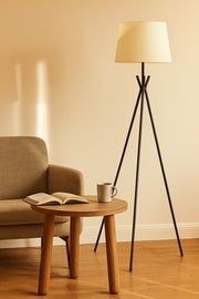 Modern Tripod Floor Lamp Ð Black Metal Stand with Beige Fabric Shade for Living Room & Bedroom
