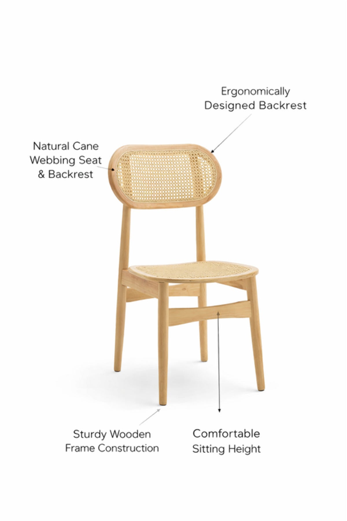 Beige Wooden Rattan Dining Chair 68cm Height Natural Cane Seat Modern beige wooden