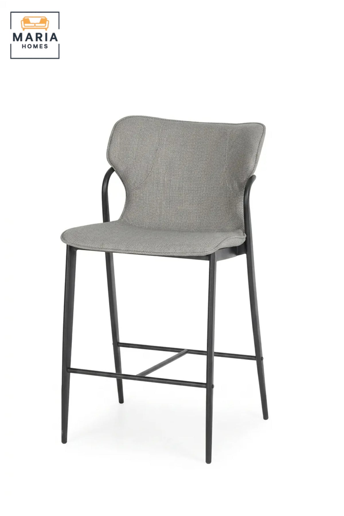 Modern Grey Upholstered Bar Chair – Contemporary Counter Height Stool with Metal Frame & Footrest