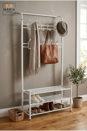 Freestanding Clothes Rack with Multiple Hanging Hooks and Three Storage Shelves, Garment Organiser for Bedroom, Dressing Room, Laundry Room and Boutique
