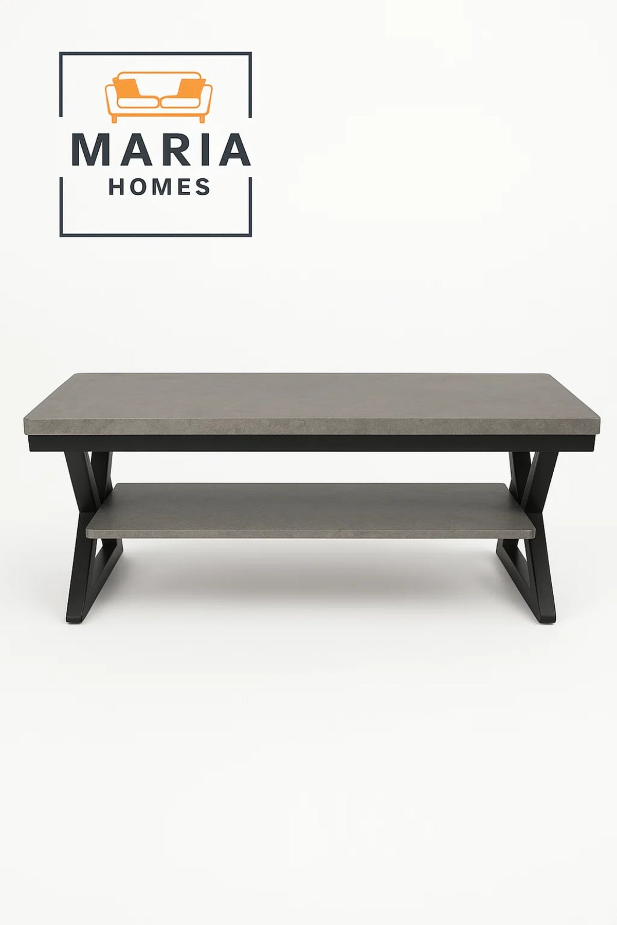 Modern Gray Stone-Look Coffee Table with Shelf Ð 2-Tier Rectangular Design