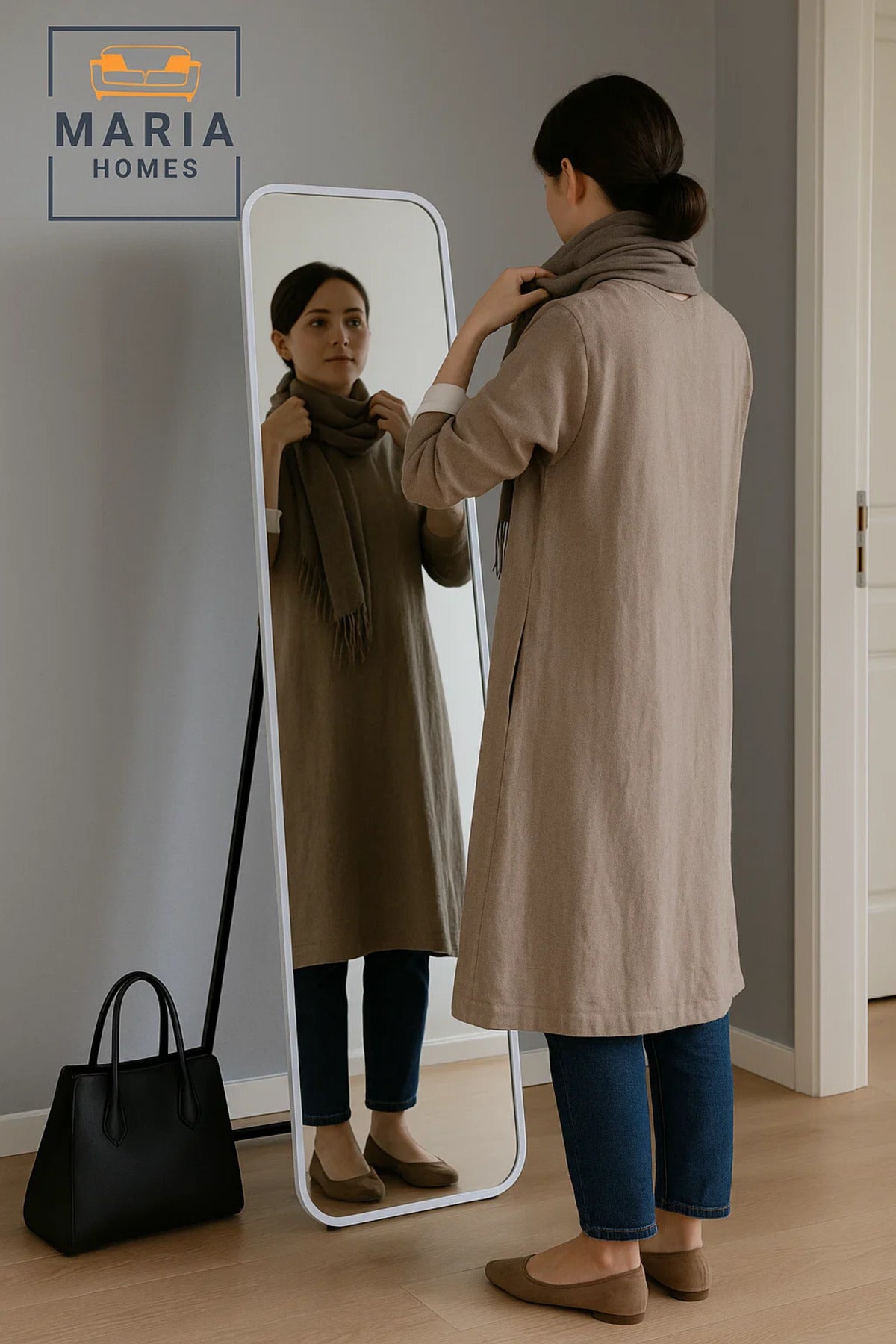 White Full-Length Mirror with Rounded Corners Ð 170x54 cm Standing Frame