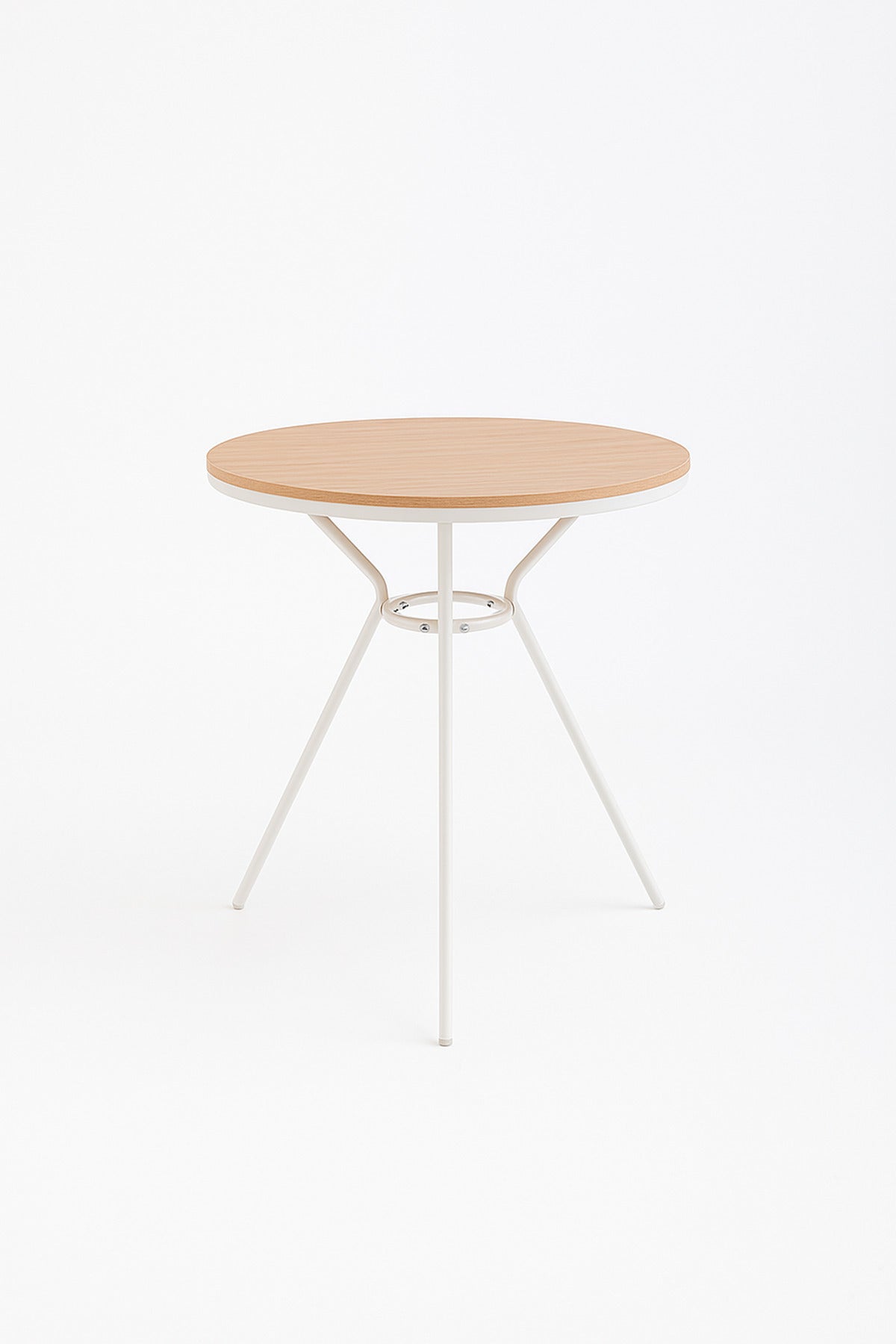 Round Outdoor Table Ð 60_75 cm White Metal Frame with Wooden Top for Balcony & CafŽ