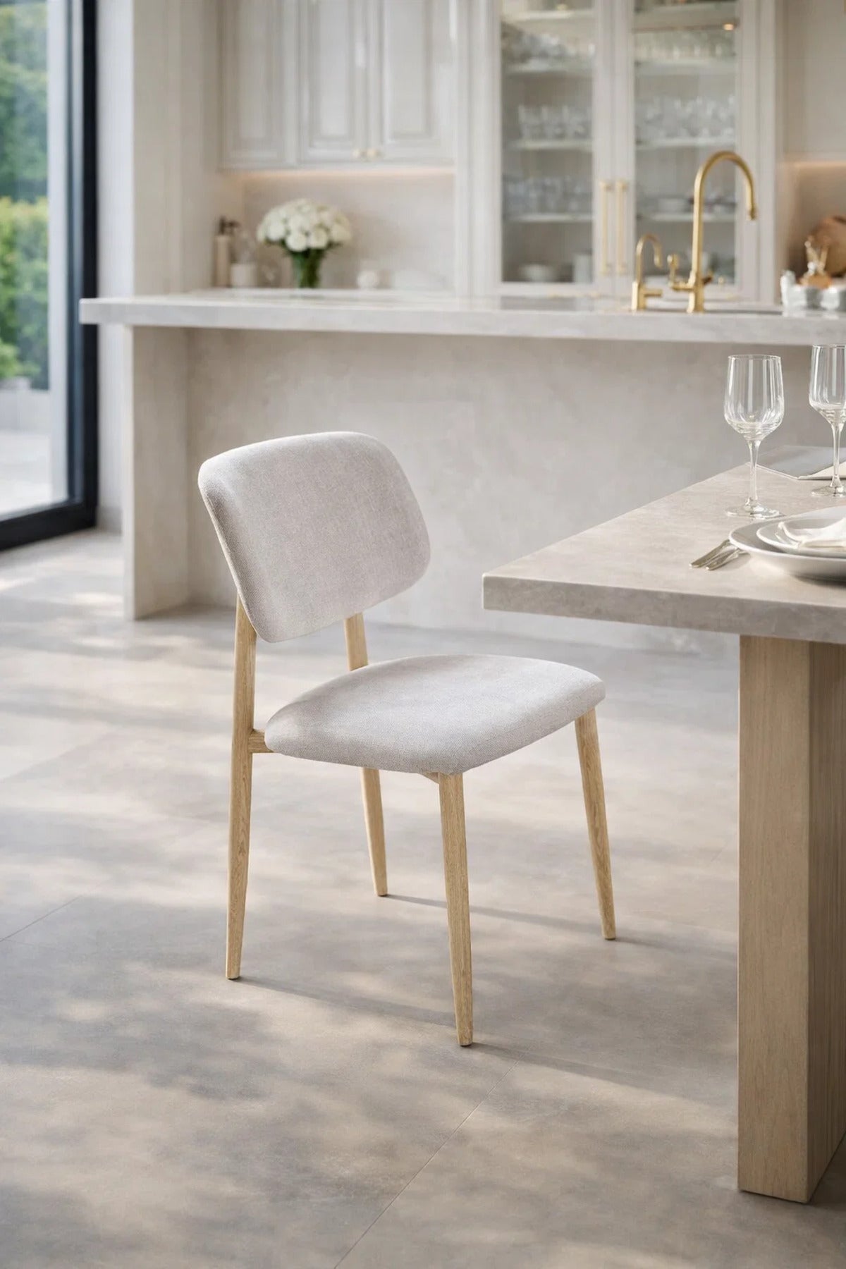 Elegant White Dining Chair with Comfortable Upholstery and Wooden Legs elegant white