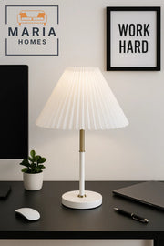White Table Lamp with Pleated Shade