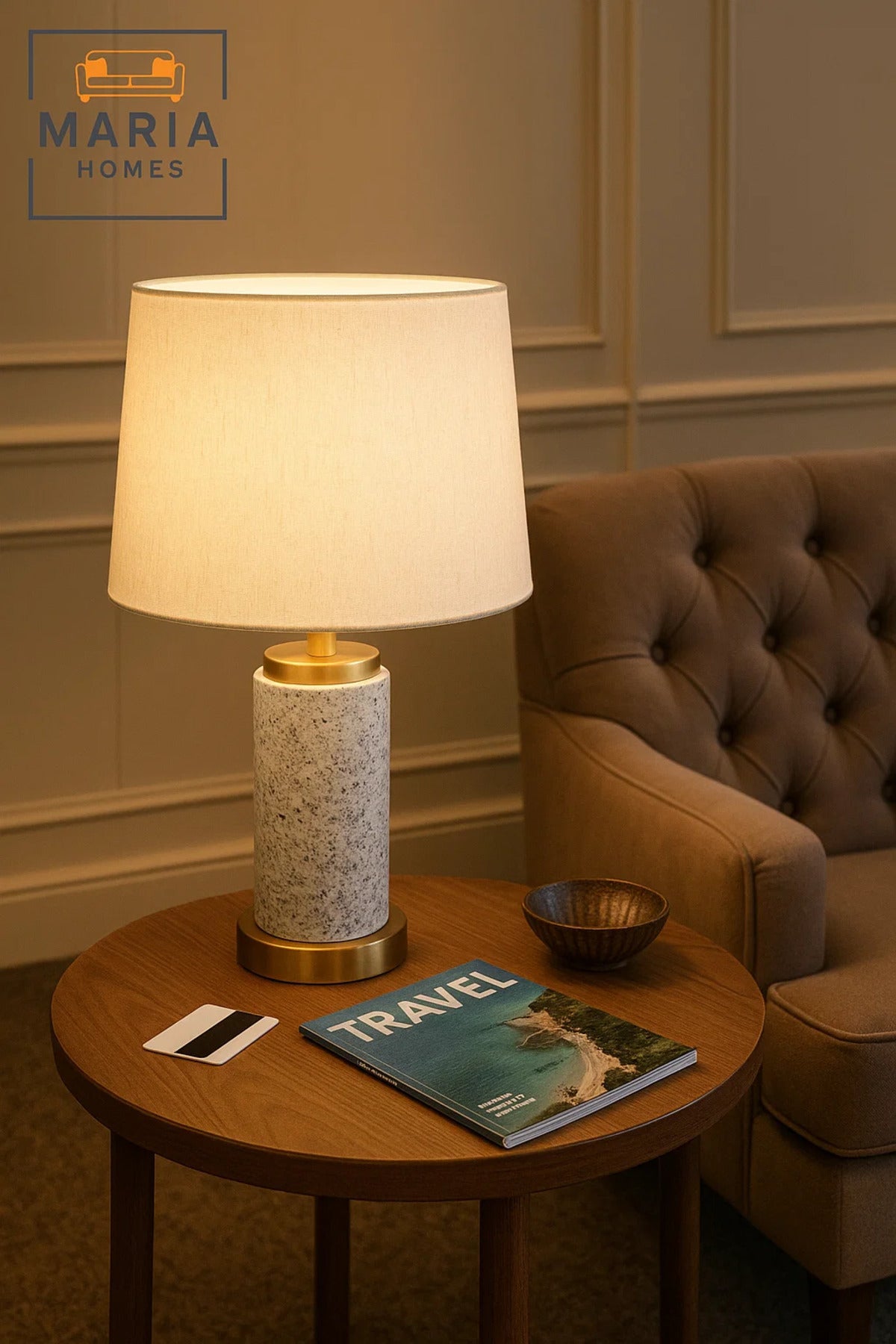 Granite-Textured Table Lamp with Gold Accents