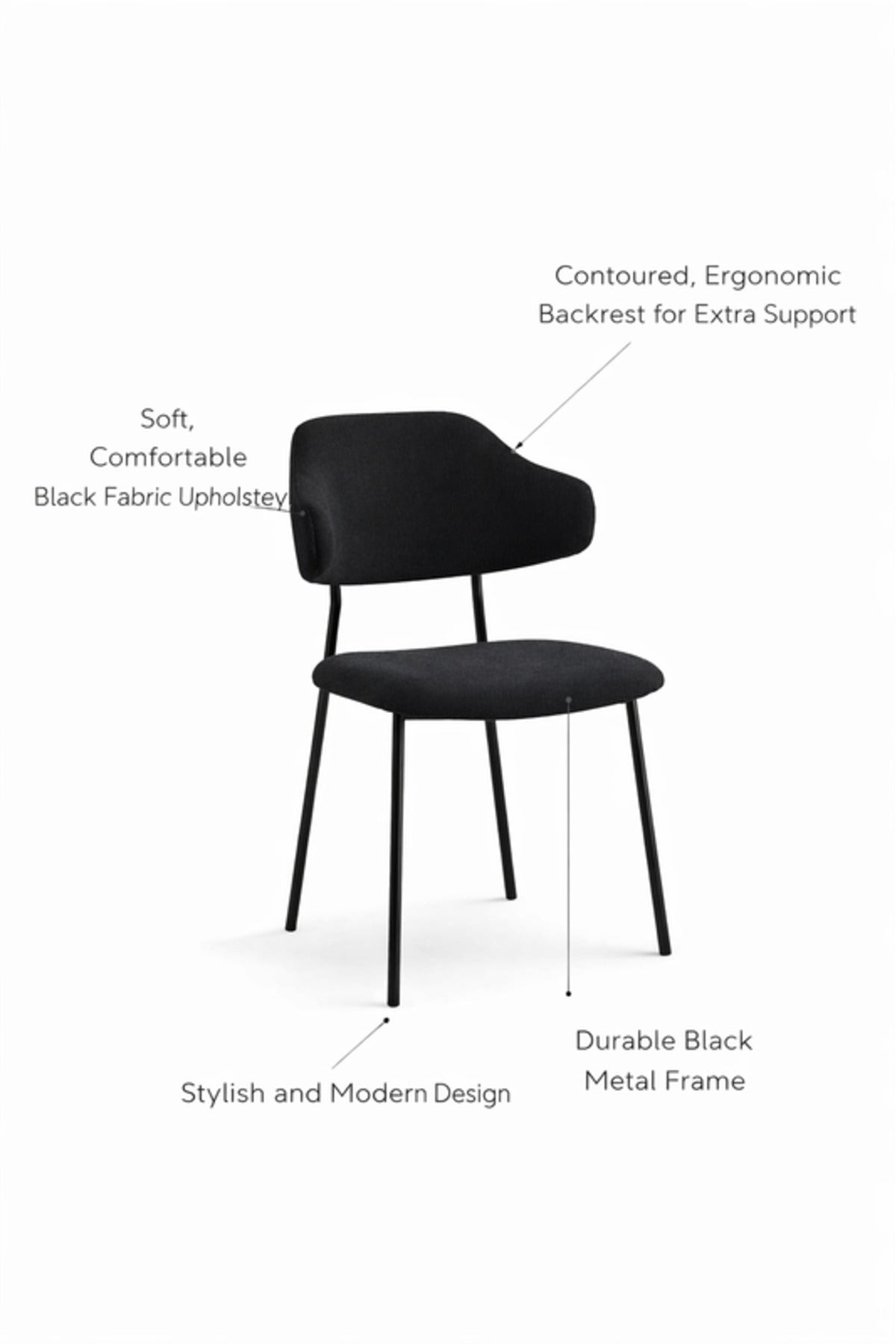 Black Upholstered Dining Chair with Metal Legs 82cm Height Modern black upholstered