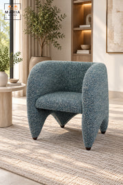 Modern Blue Upholstered Accent Chair with Curved Backrest, Padded Seat and Sculptural Design for Living Room, Bedroom, Lounge & Reception