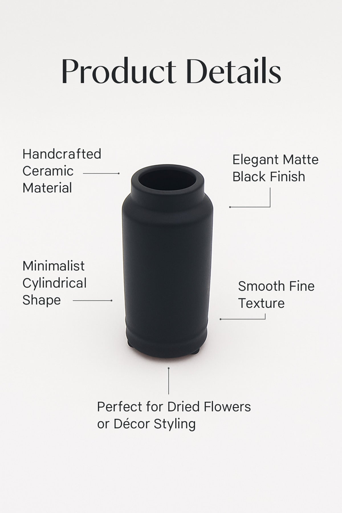 Black Ceramic Vase Ð Tall Minimalist Modern Decorative Piece