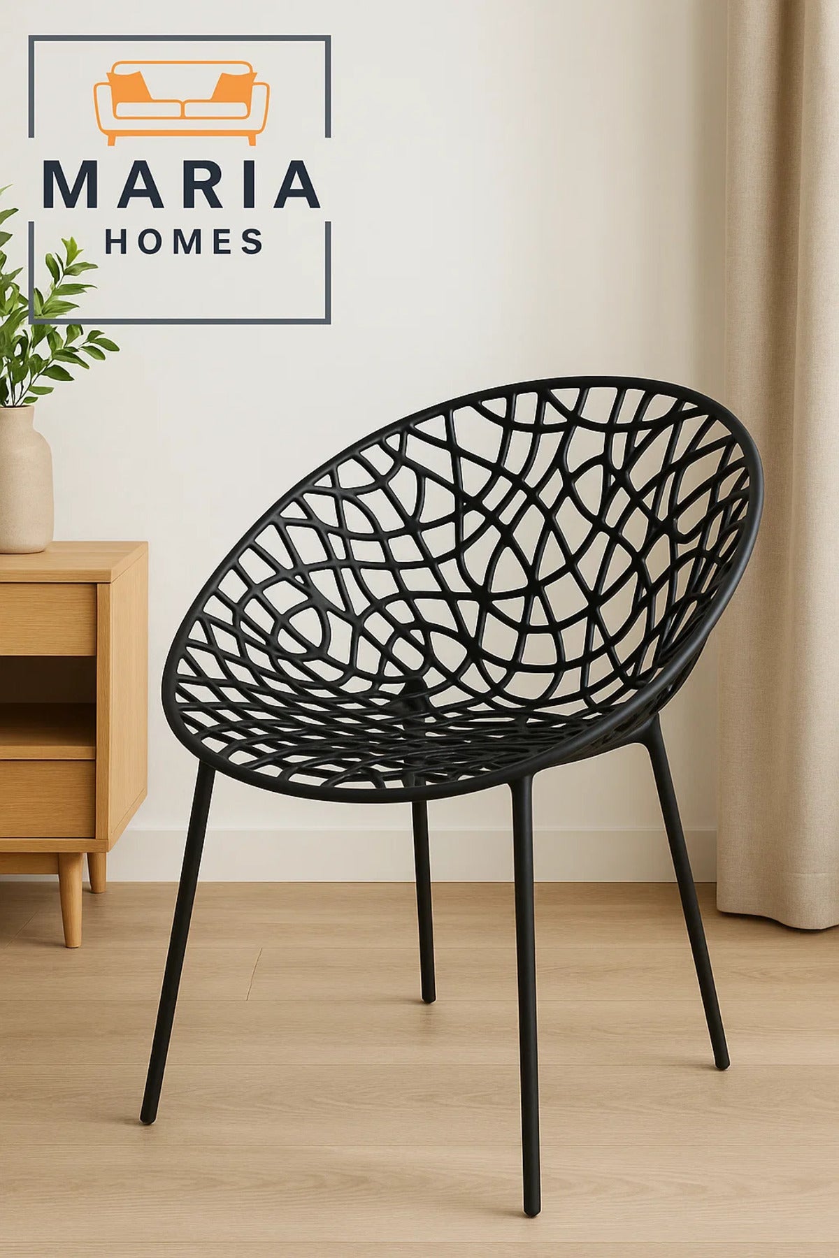 Modern Black Net Style Plastic Chair Ð Lightweight Outdoor & Indoor Seating