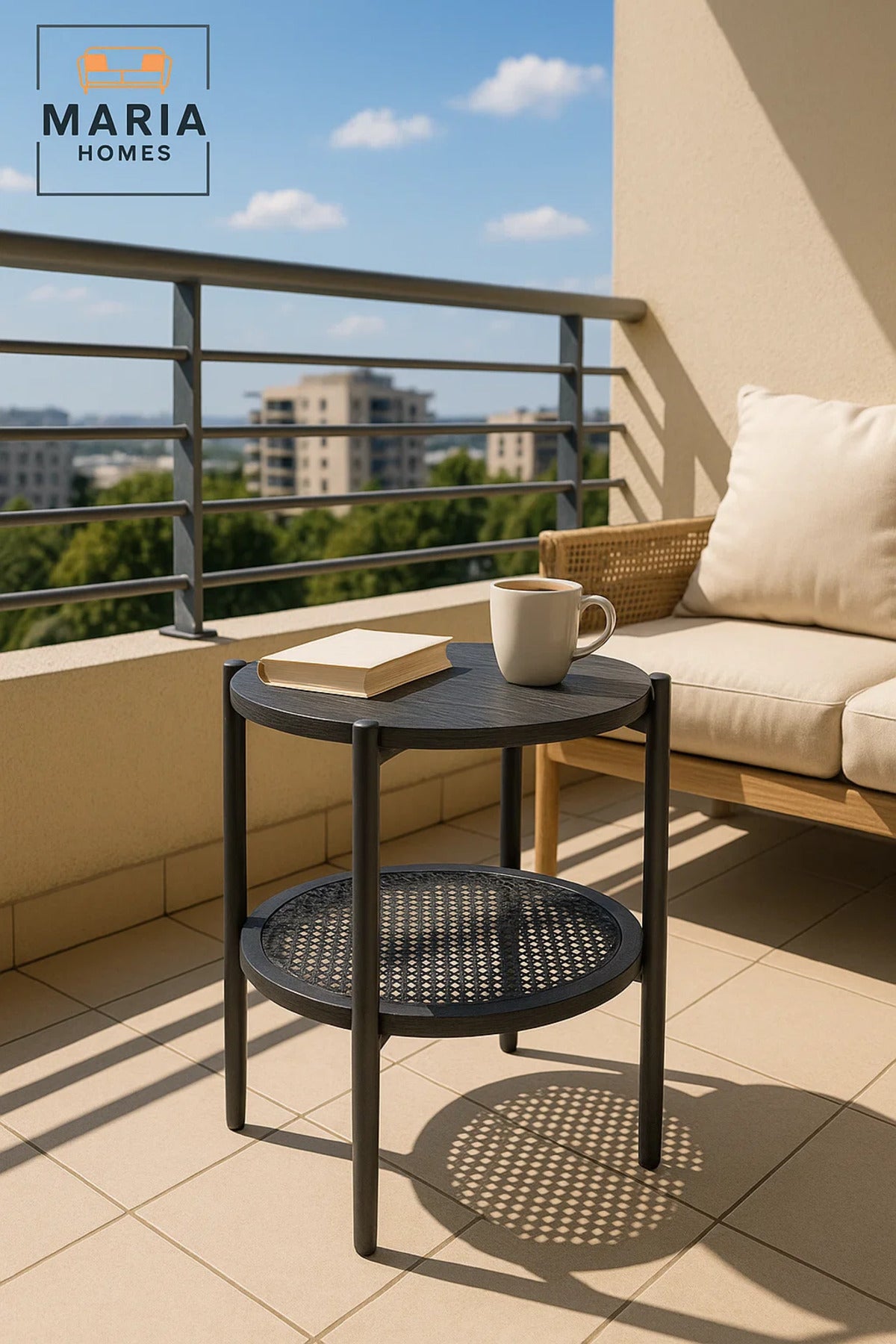 Modern Dark Grey Side Table √ê Round Coffee Table with Storage Shelf 45_45_55 cm