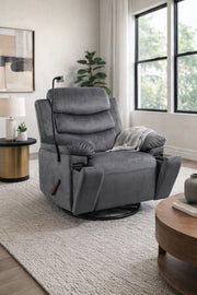 Premium Dark Grey Swivel Rocking Recliner Chair with Adjustable Mobile Holder for Home Relaxation