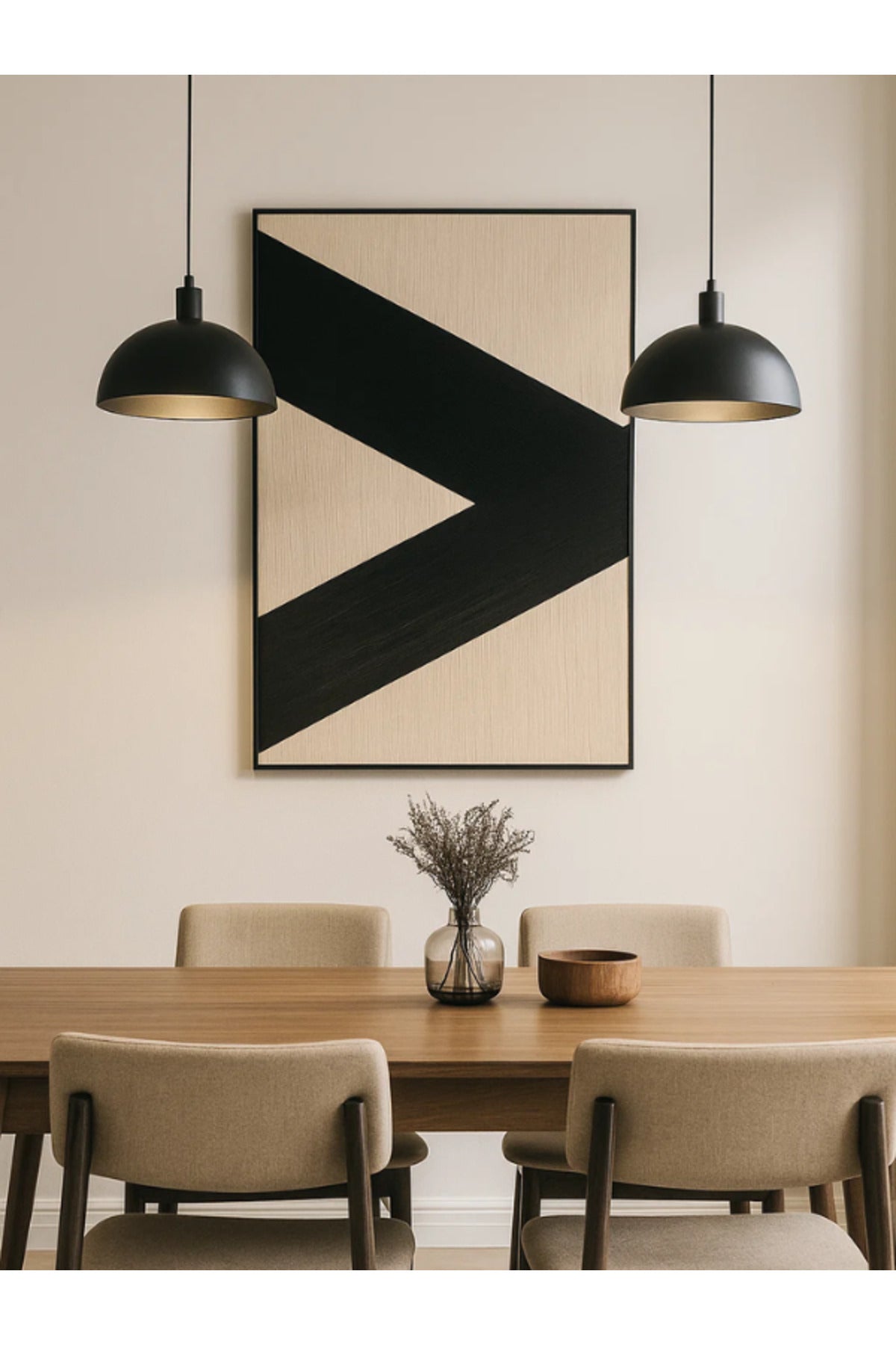 Modern Abstract Wall Art Ð 120_80 cm Beige and Black Geometric Framed Canvas
