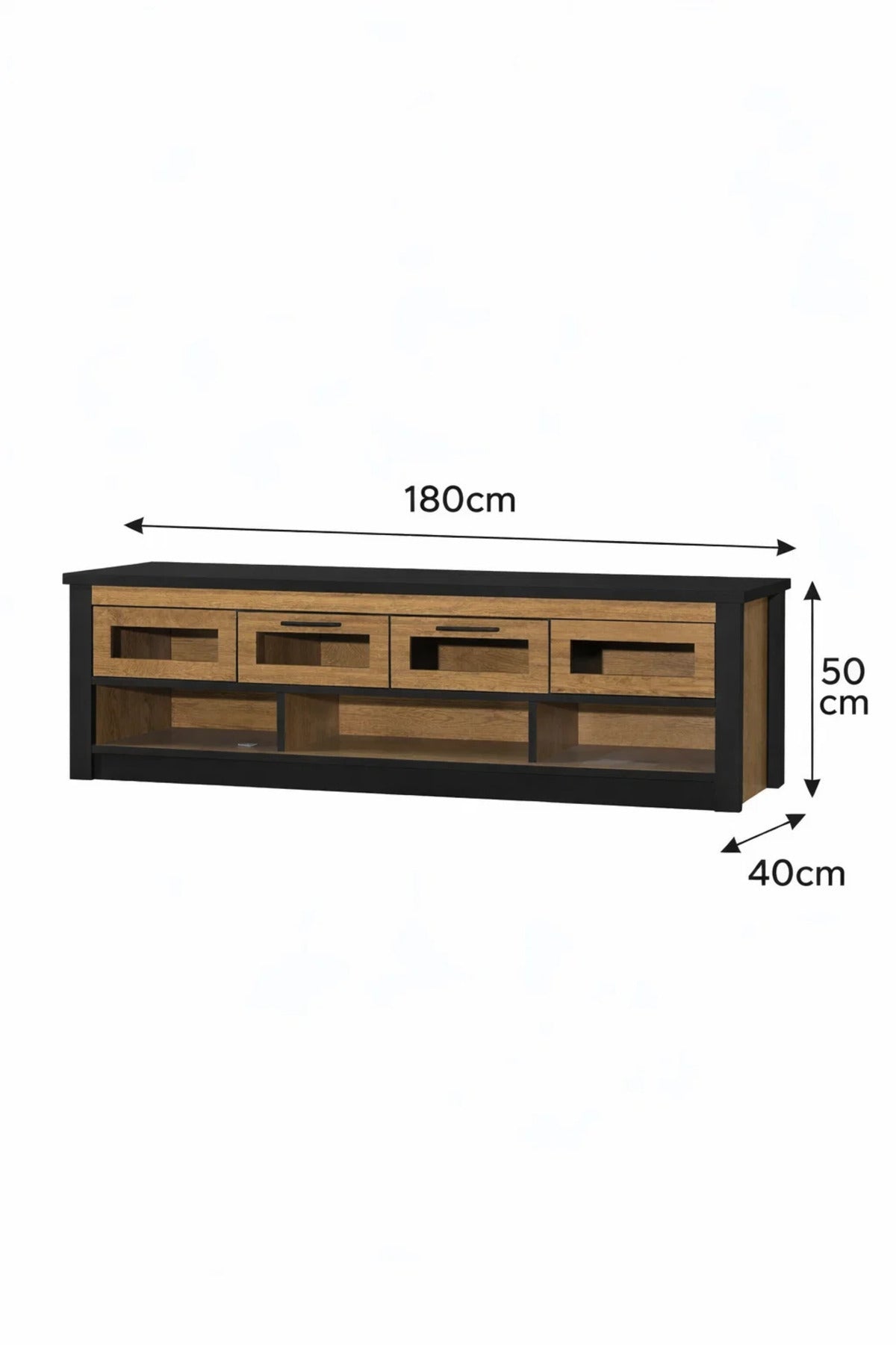 Walnut Oak TV Stand √ê 180x40x50 cm Modern Wooden Plasma Table with Drawers & Shelves