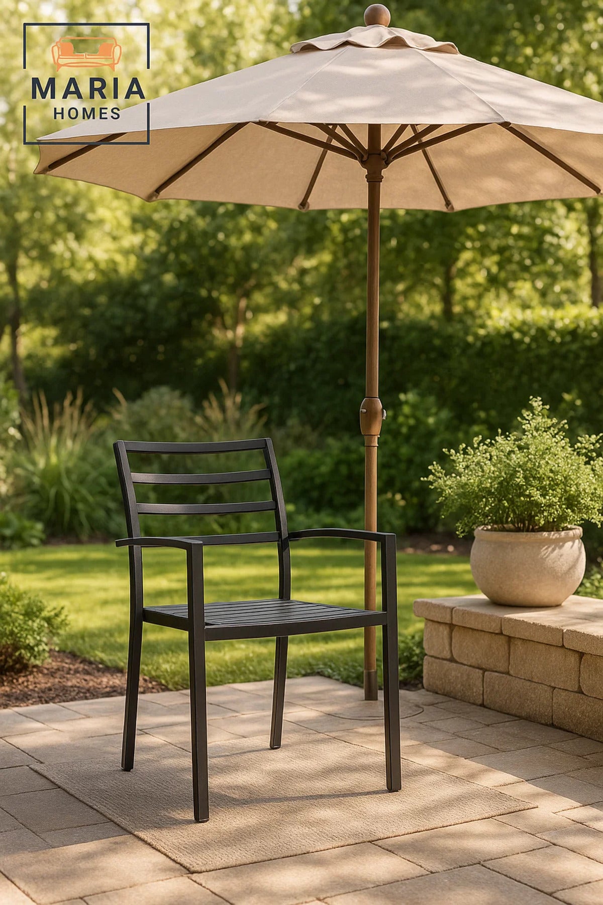 Stylish Black Garden Chair Outdoor Dining Armchair Durable Metal Frame Patio & Balcony Seating