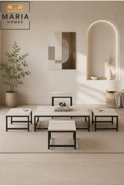 5-Piece Coffee Table Set with Side Tables √ê Modern Living Room Table Set, Light Wood Finish & Black Metal Frame