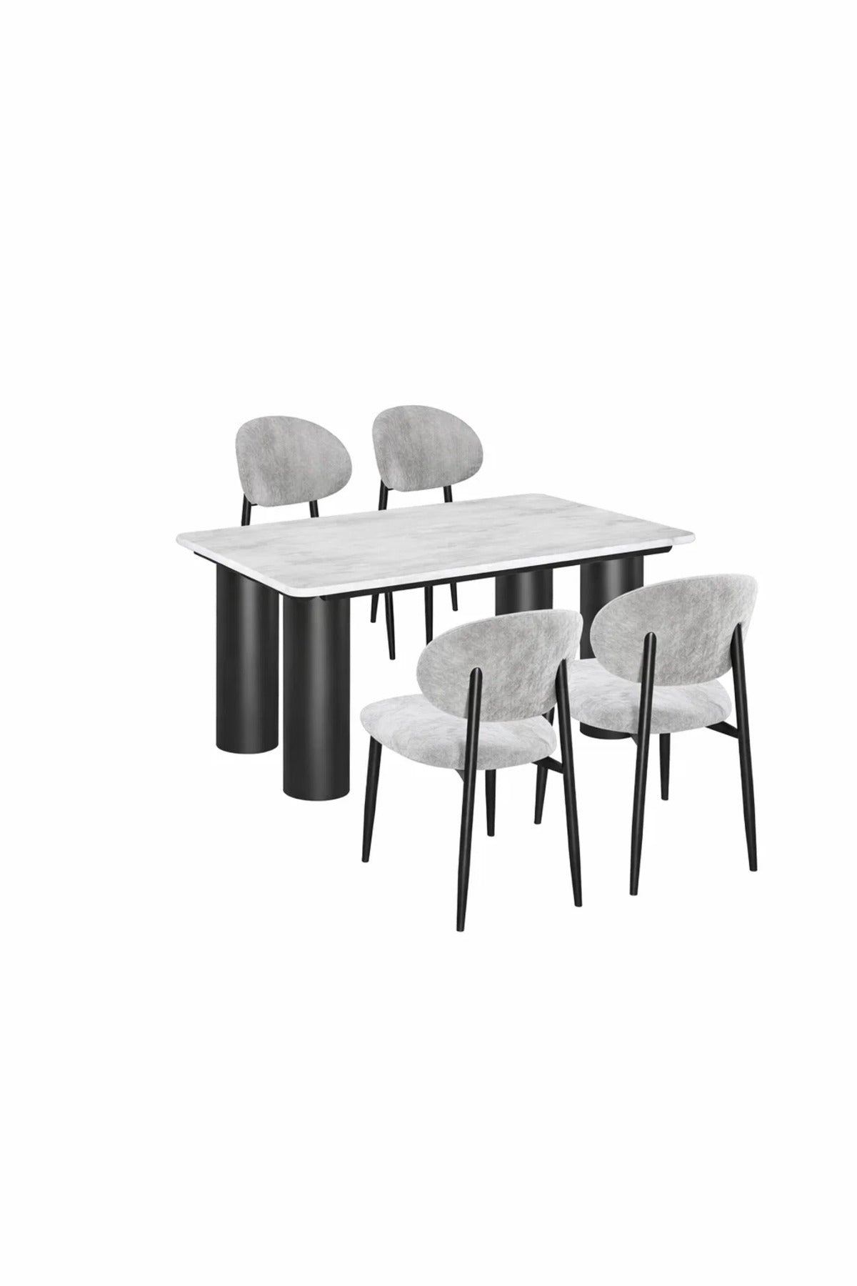 Modern Marble Top Dining Table Set with 4 Upholstered Chairs 160x90x75cm modern marble