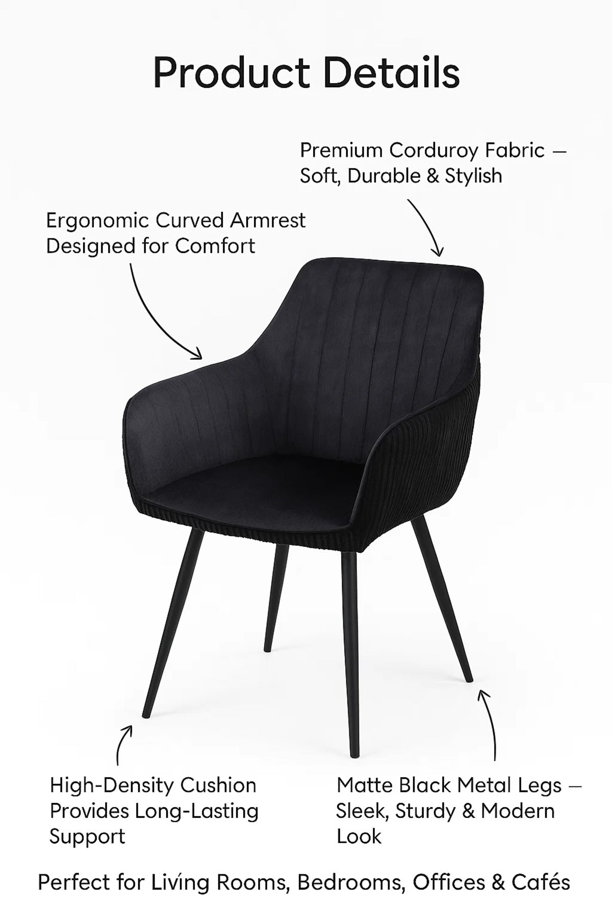 Modern Black Velvet Armchair √ê Stylish Fabric Dining & Office Accent Chair for Living Room