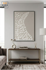 Modern Butterfly Textured Wall Art with Black Frame, White and Grey Abstract Canvas Print for Living Room, Bedroom, Hallway and Office Décor