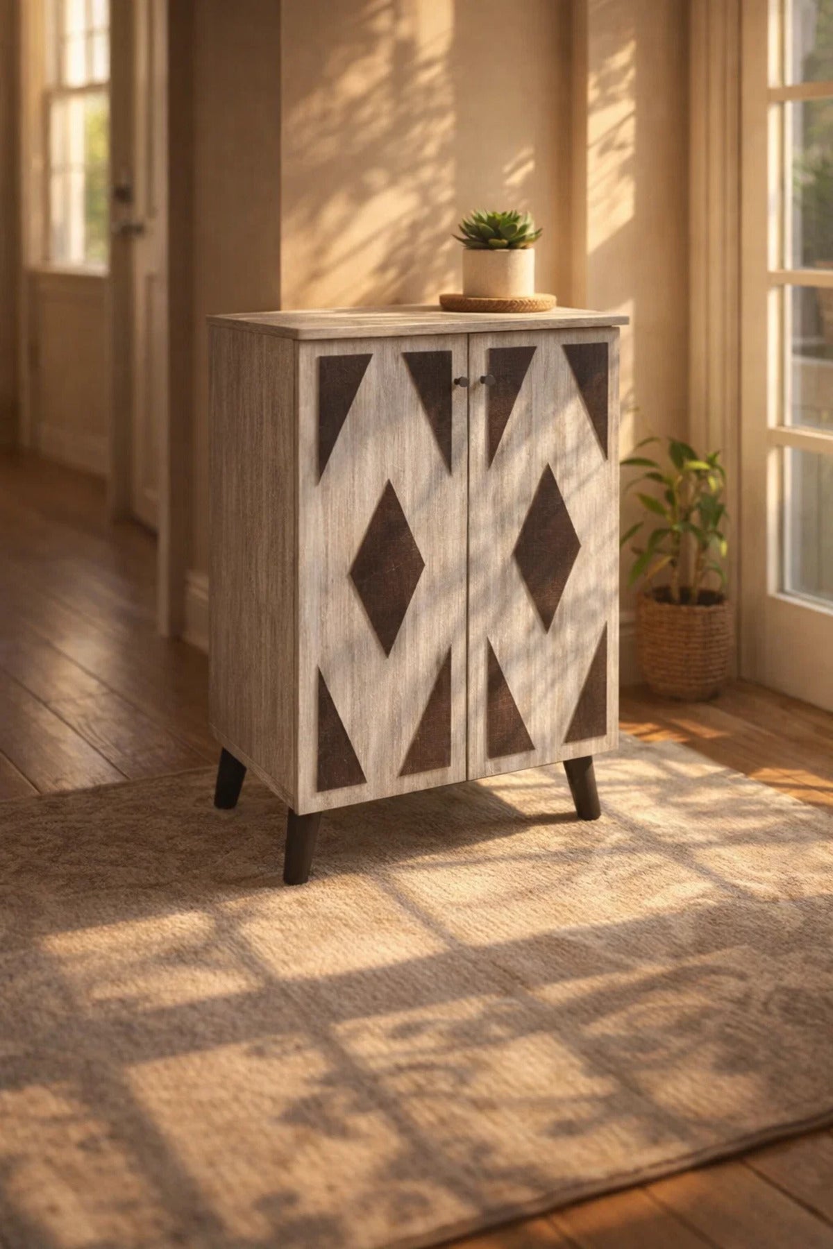Geometric Grey Shoe Cabinet Compact Hallway Storage Unit Modern Entryway Furniture Organizer