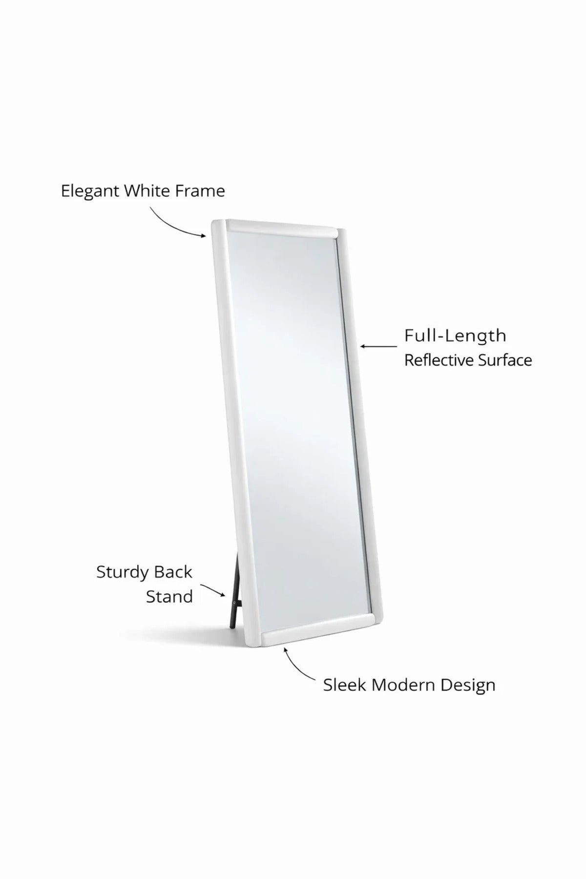 White Full Length Standing Mirror 80x180cm Modern Floor white full length