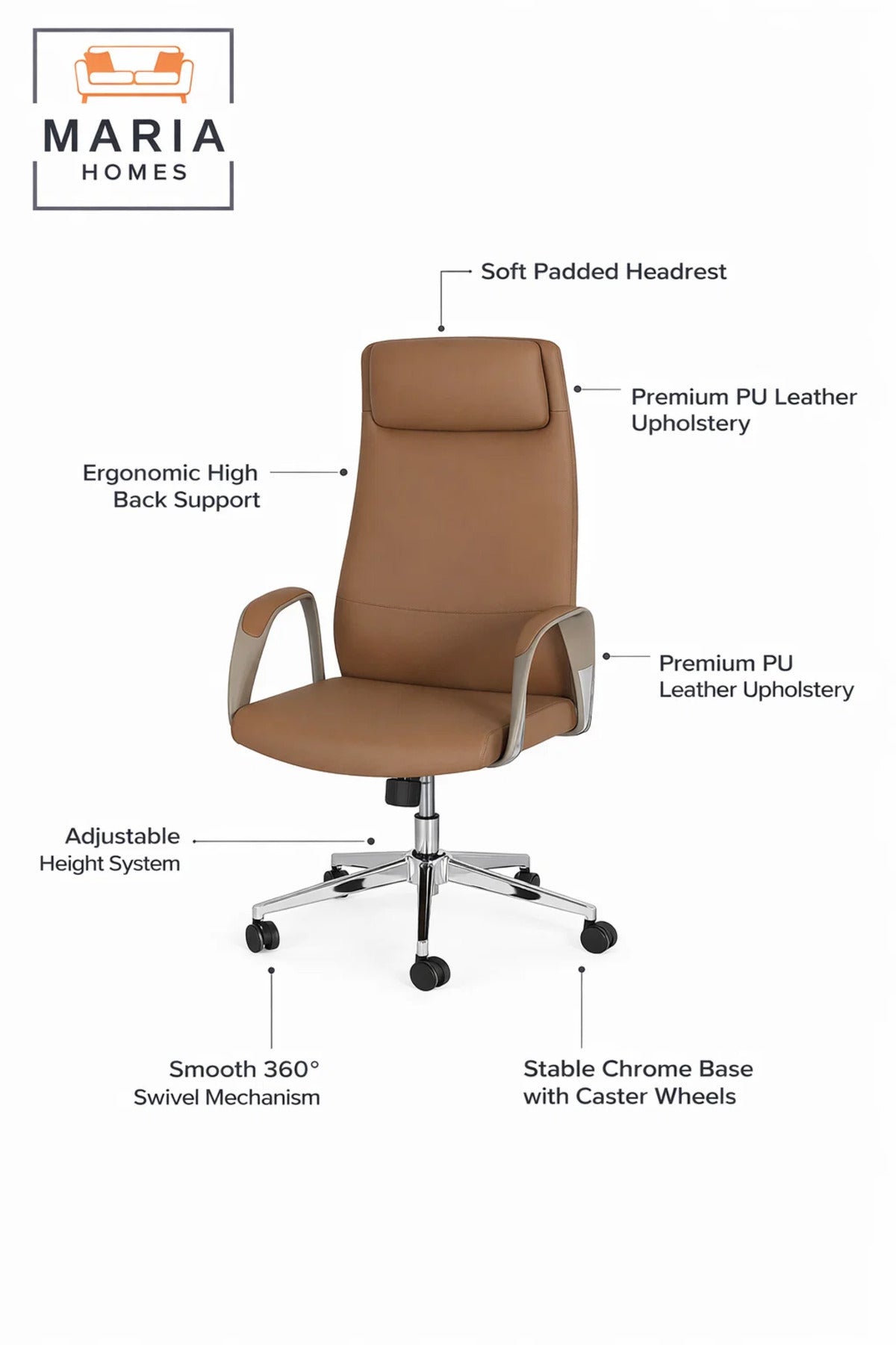 Brown Executive Office Chair with Wheels Ð Ergonomic High Back Computer Chair
