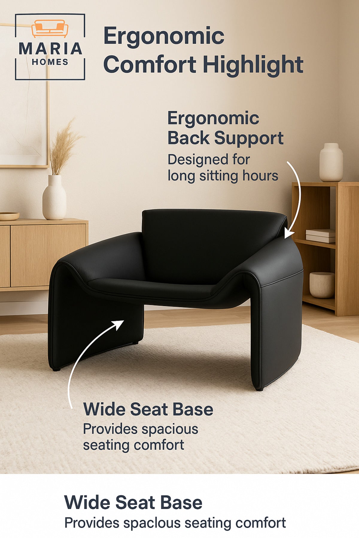 Black Modern Lounge Chair Ð Minimalist Contemporary Accent Seat for Living Room or Office
