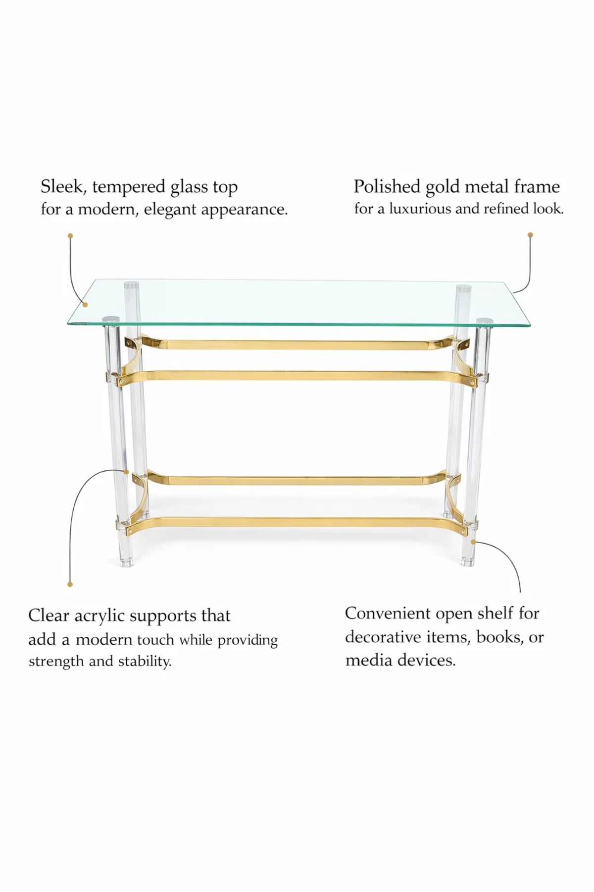 Premium Gold and Acrylic Console Table Modern Glass Top Entryway Furniture Stylish Hallway Stand