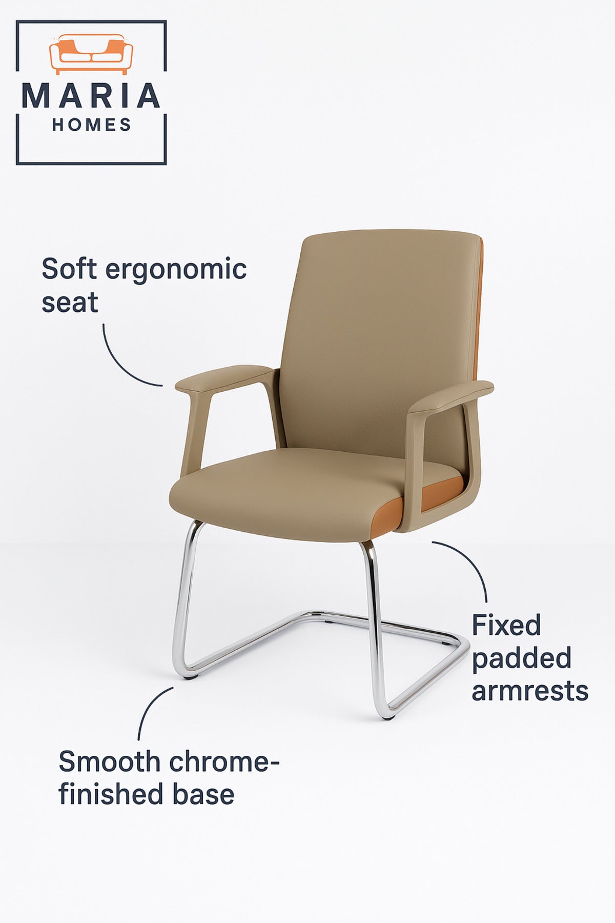 Beige & Orange Visitor Office Chair Ð Modern Leatherette Guest Chair with Chrome Base