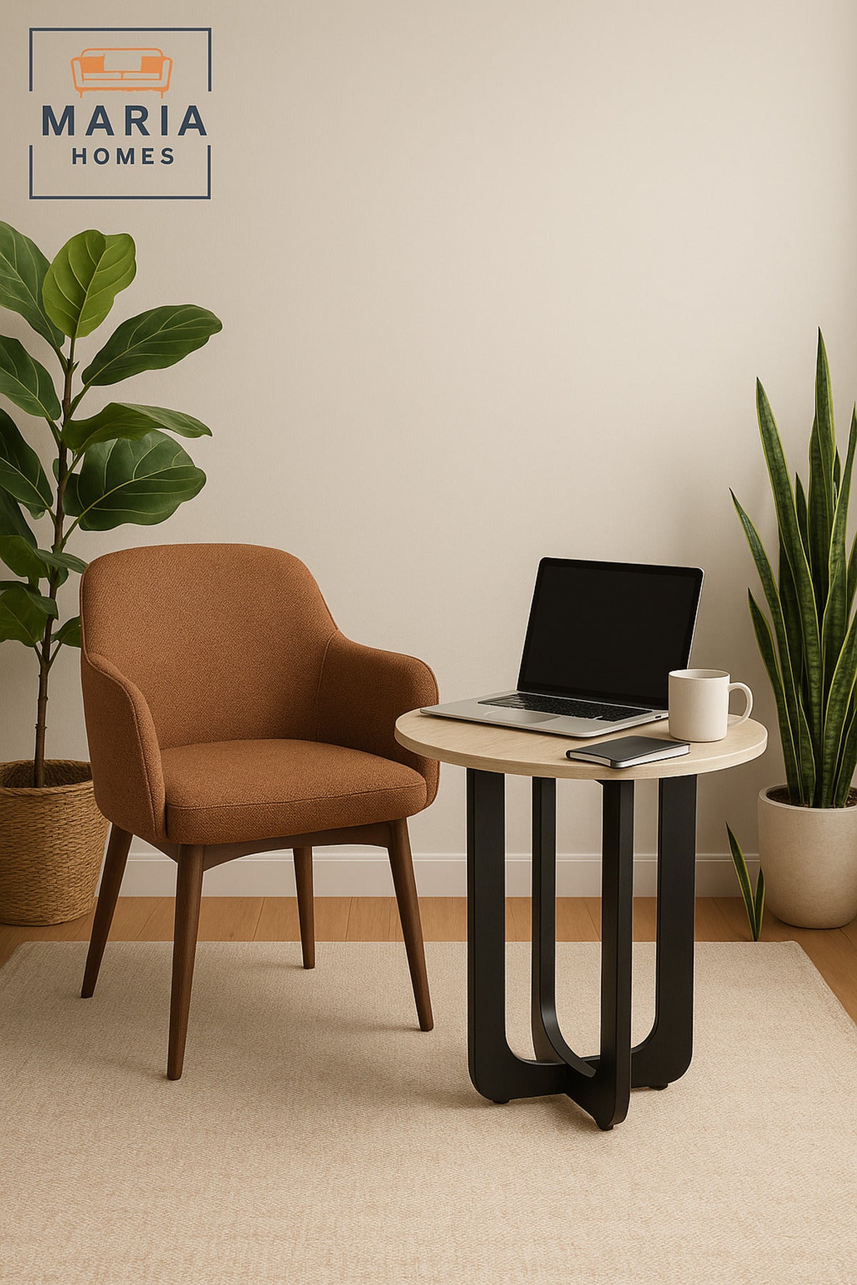 Modern Round Wooden Side Table Ð Black Base Legs 45_55 cm