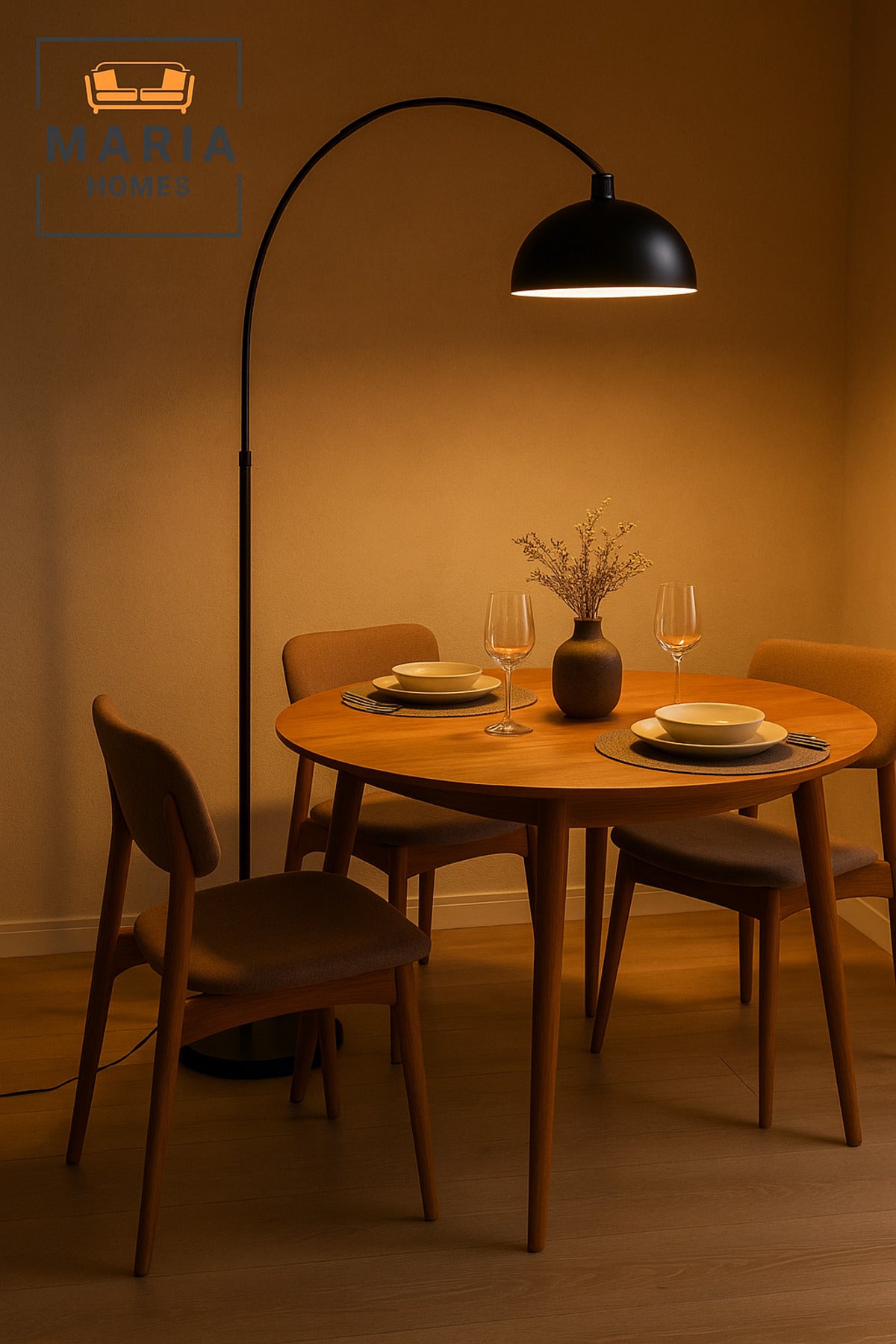 Modern Black Arc Floor Lamp with Dome Shade Ð Minimalist Standing Light