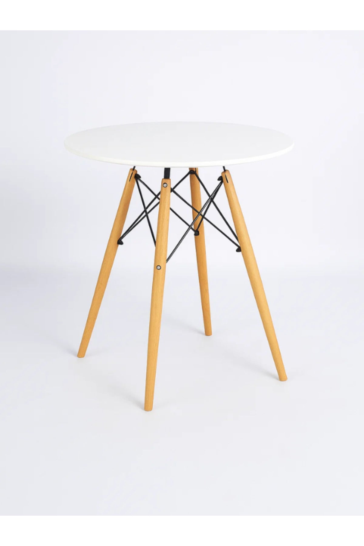 Modern Round Dining Table Ð 70 cm White Top with Wooden Legs for Kitchen & CafŽ