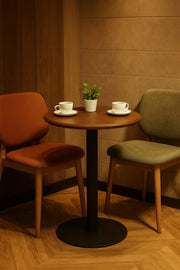 Round Walnut Coffee Table Ð 60_75 cm Dark Wood Top with Black Metal Base